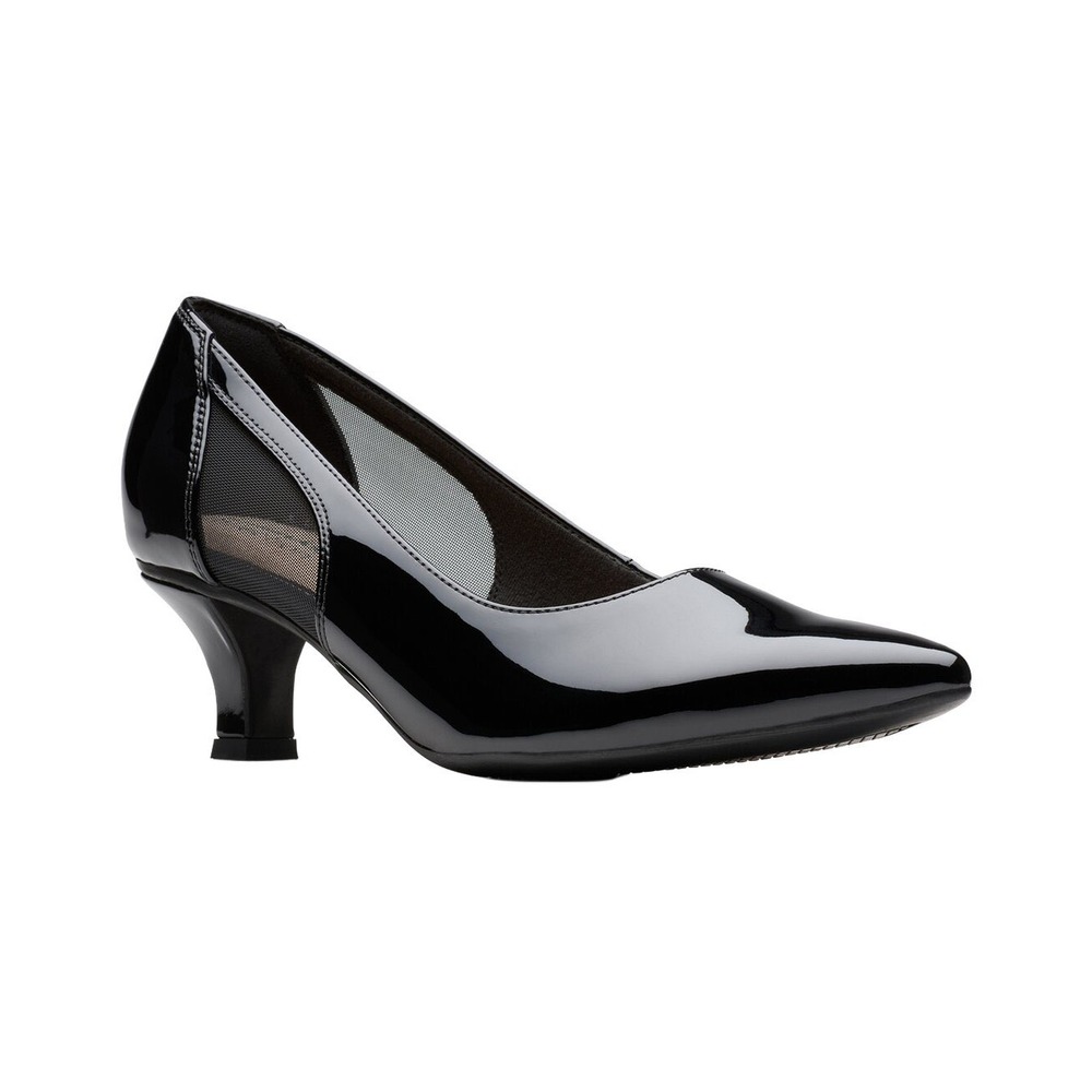 Clarks Kepley Cora Black Patent Mesh Kitten Heel Pumps Womens 8 M